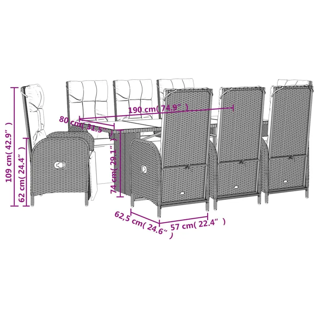 Garden Dining Set 9 Piece Outdoor Furniture with Cushions Grey Poly Rattan