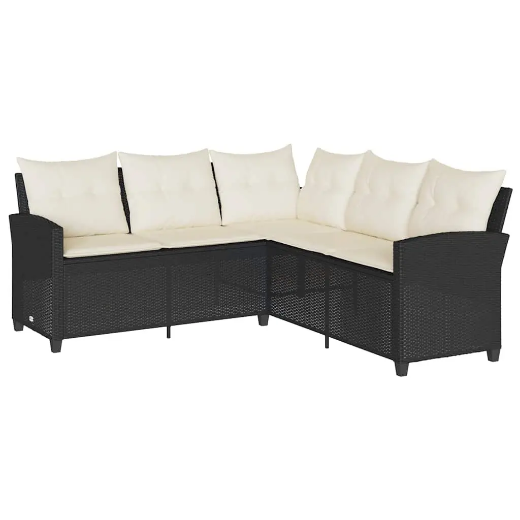 L-Shaped Garden Sofa Set Black 6 Piece Outdoor Furniture with Cushions