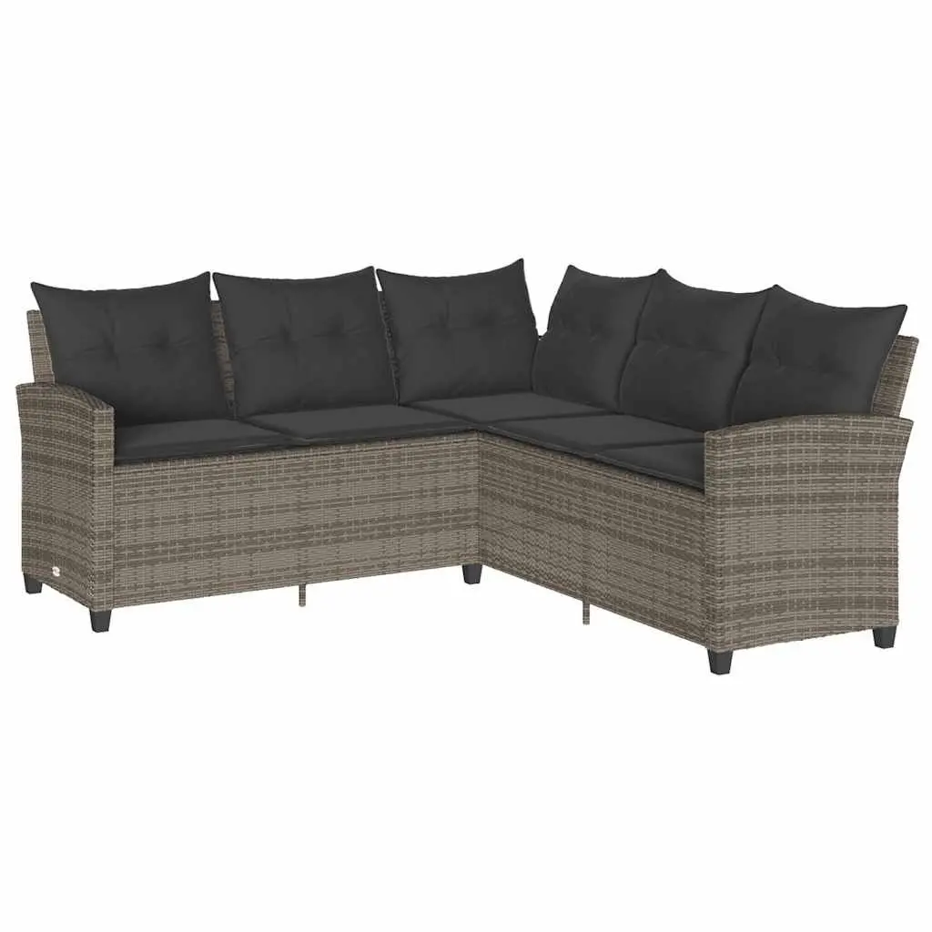 L-Shaped Garden Sofa Set Grey 6 Piece Poly Rattan Patio Furniture with Cushions
