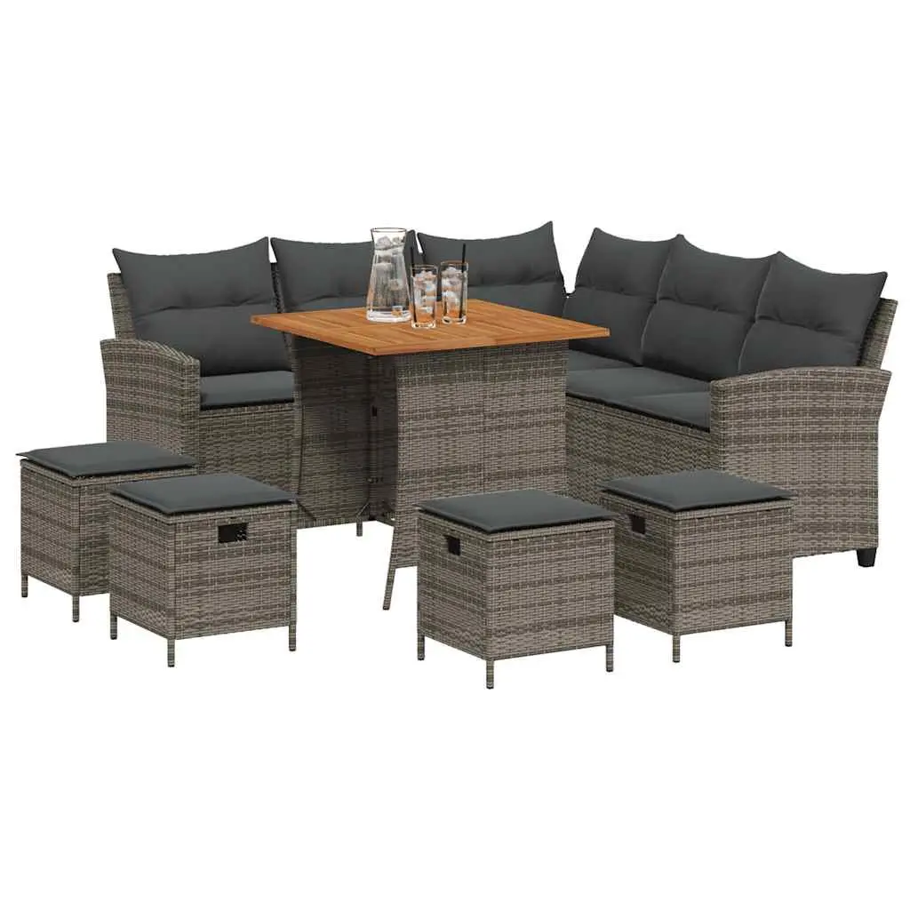 L-Shaped Garden Sofa Set Grey 6 Piece Poly Rattan Patio Furniture with Cushions