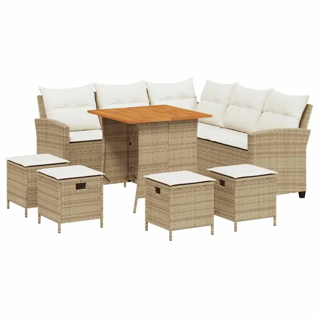 6 Piece Outdoor L-shaped Sofa Set with Cushions Beige Weather-resistant PE Rattan