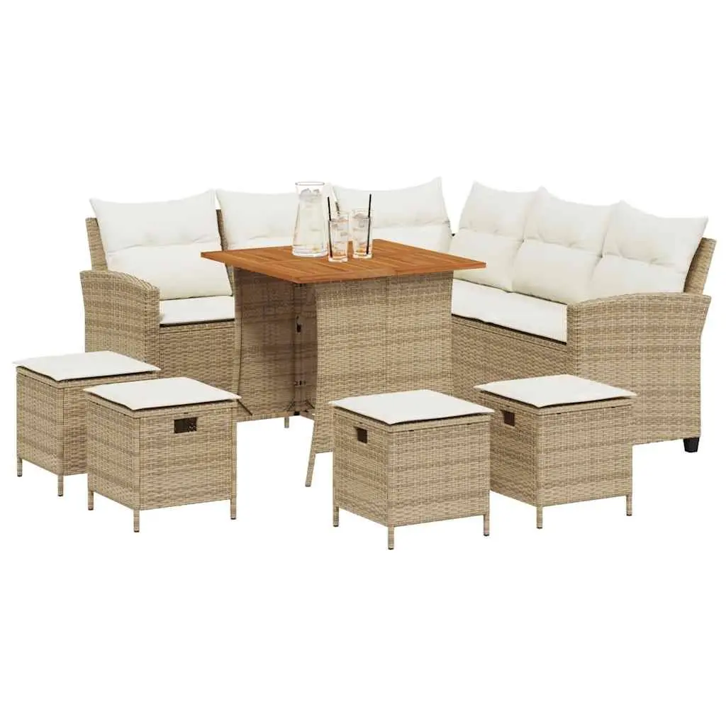 6 Piece Outdoor L-shaped Sofa Set with Cushions Beige Weather-resistant PE Rattan