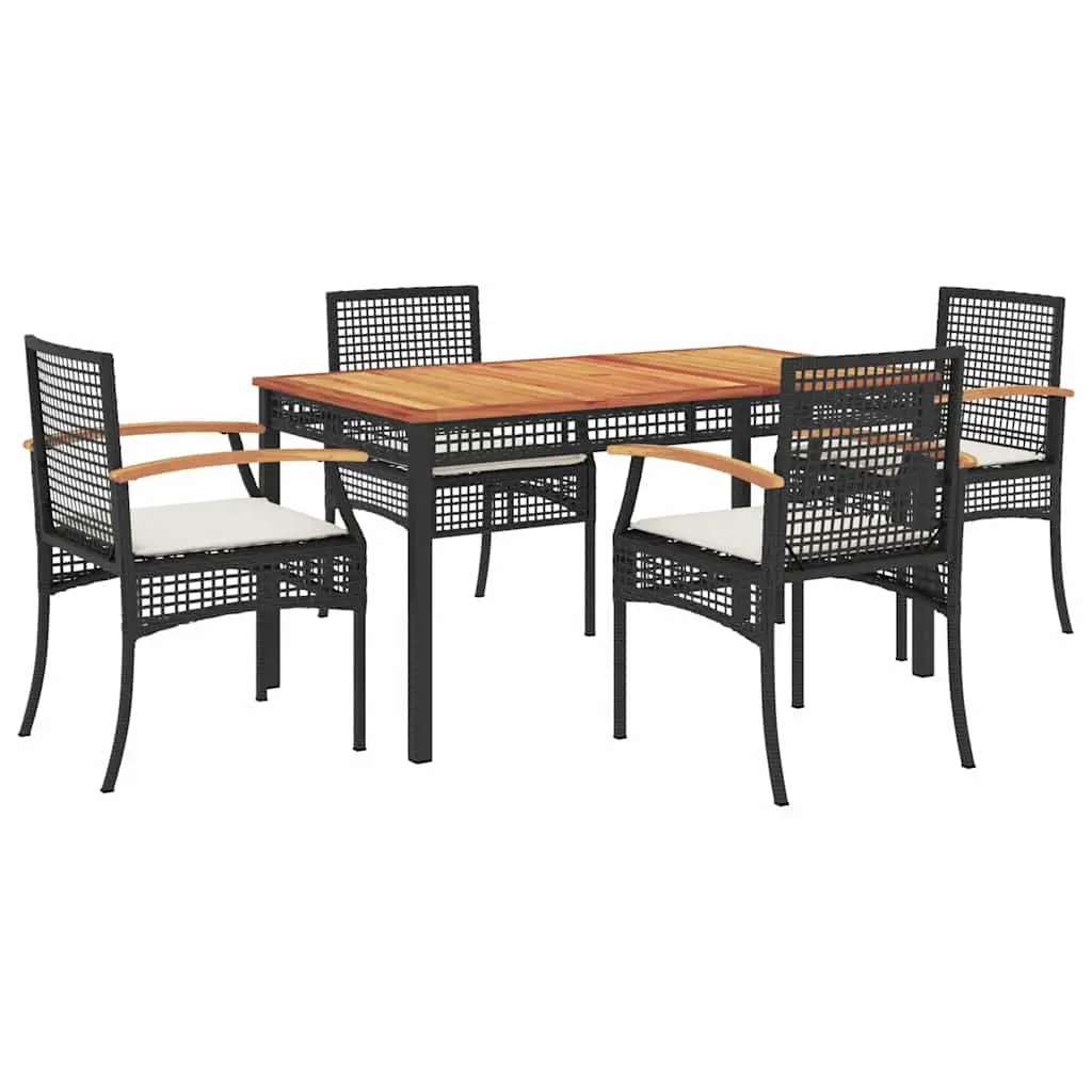 Outdoor Dining Set Black Poly Rattan Garden Furniture 5 Piece Patio Table with Cushions