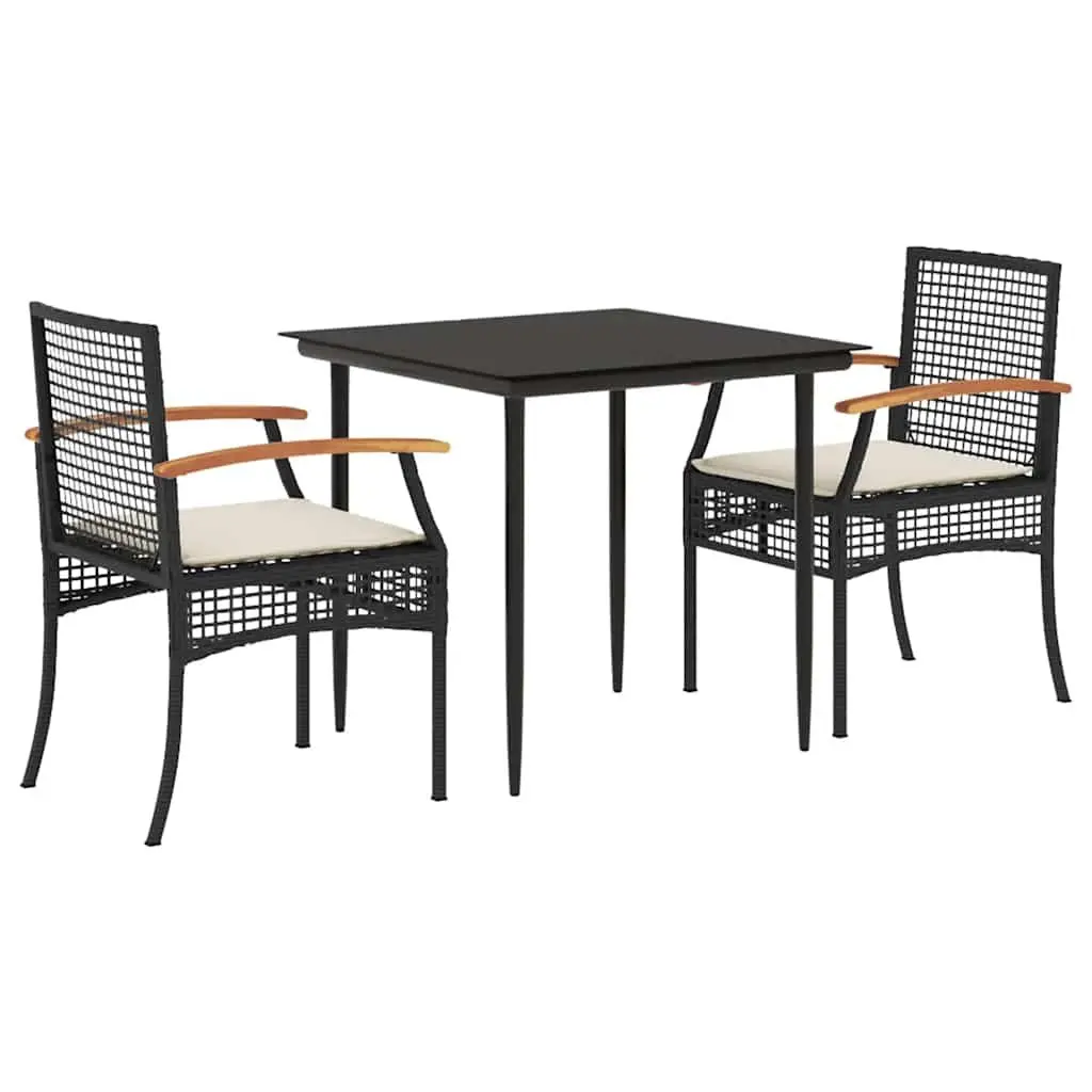 3 Piece Garden Dining Set Outdoor Patio Furniture Black Poly Rattan with