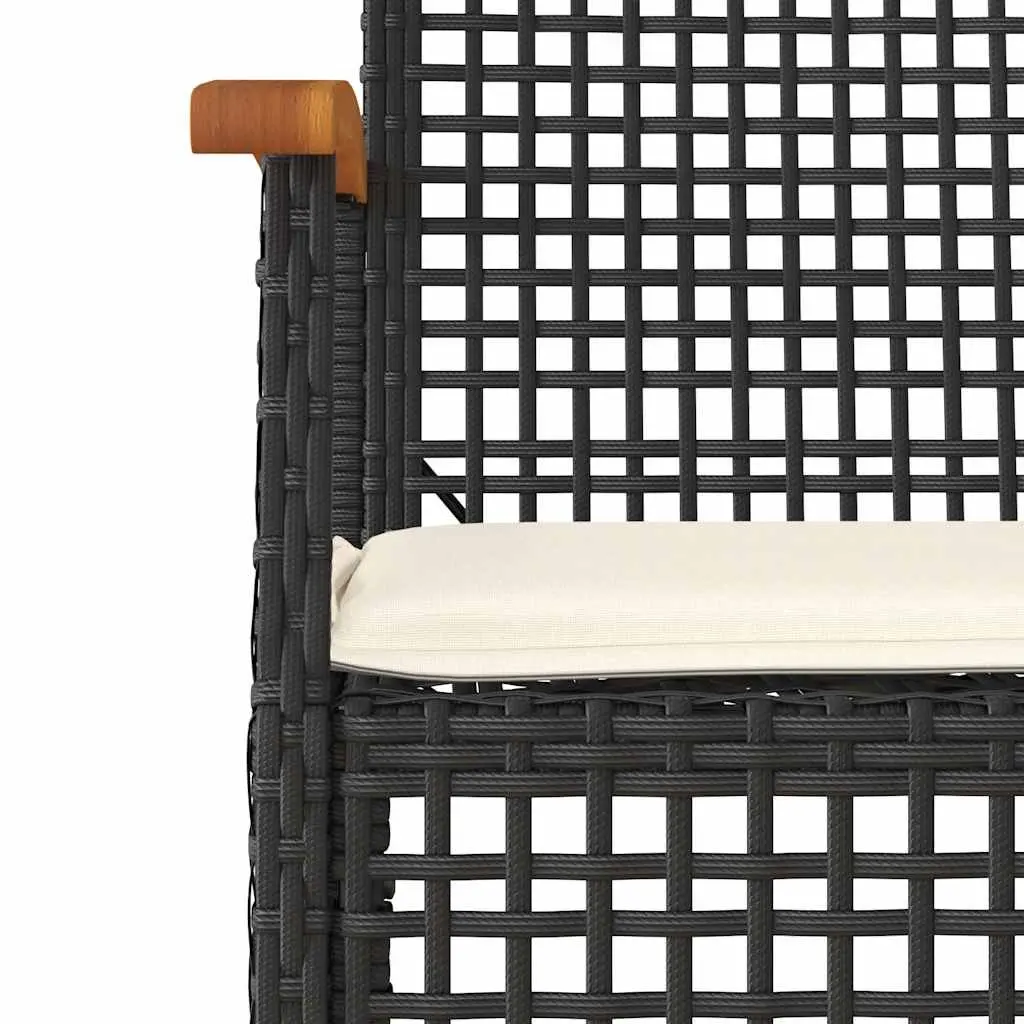 3 Piece Black Poly Rattan Outdoor Dining Set with Cushions Durable Table and Chairs for Garden Patio Use