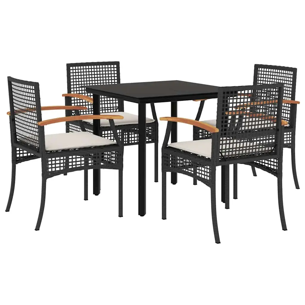 Outdoor Dining Set 5 Piece Black Rattan Table with Cushions for Garden Patio