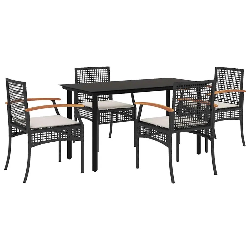 5 Piece Garden Dining Set Black PE Rattan Outdoor Furniture with Cushions