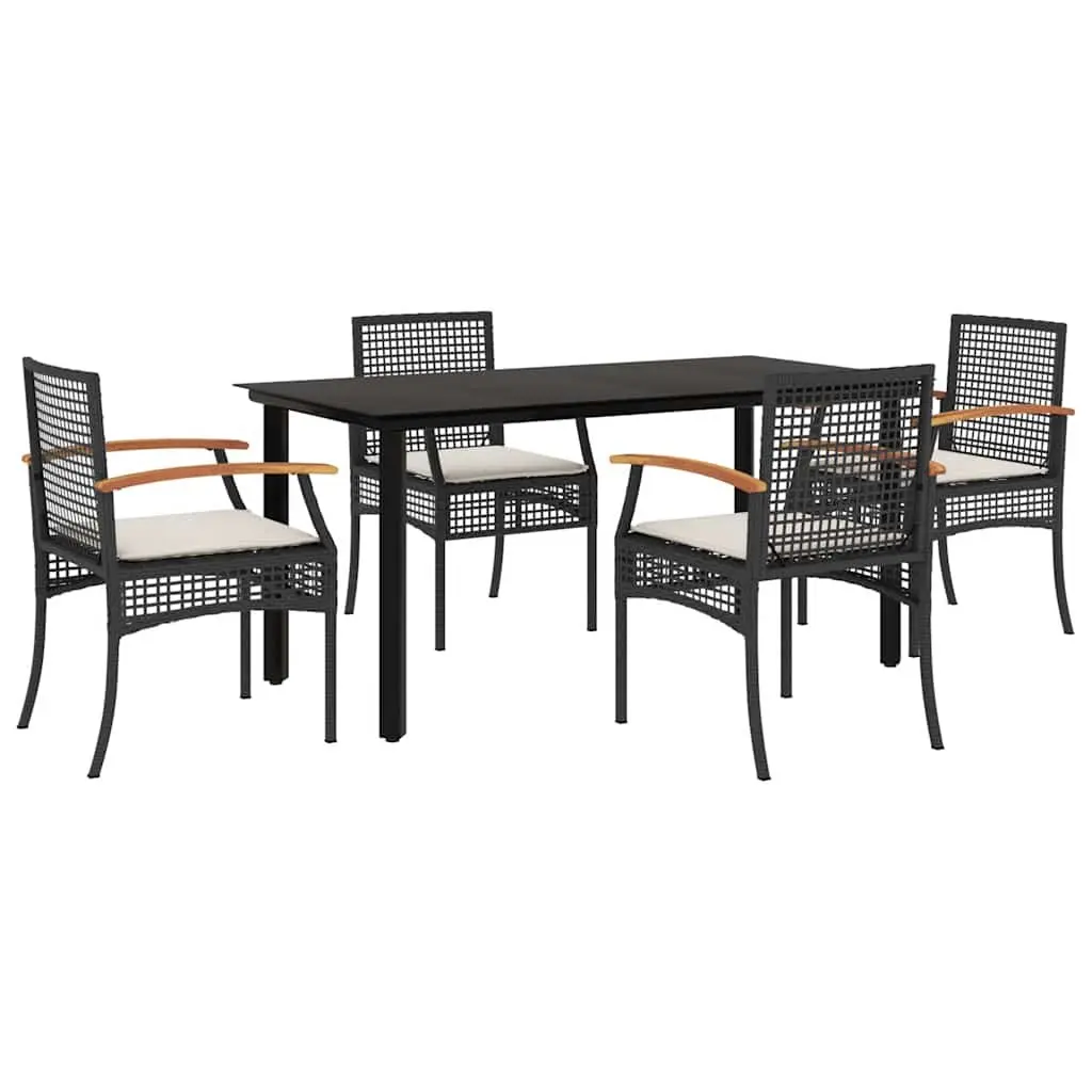 5 Piece Garden Dining Set Black Poly Rattan Outdoor Furniture Patio Table Chairs