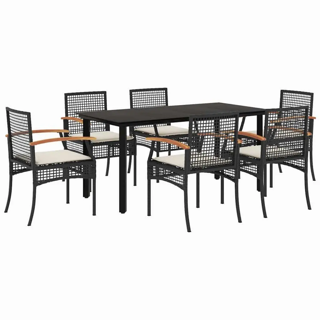 7 Piece Garden Dining Set Outdoor Patio Furniture Black Poly Rattan with