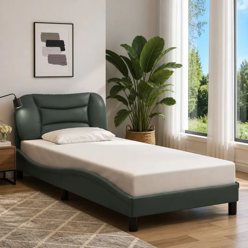 Bed Frame with LED Lights Dark Grey Fabric 90x190 cm