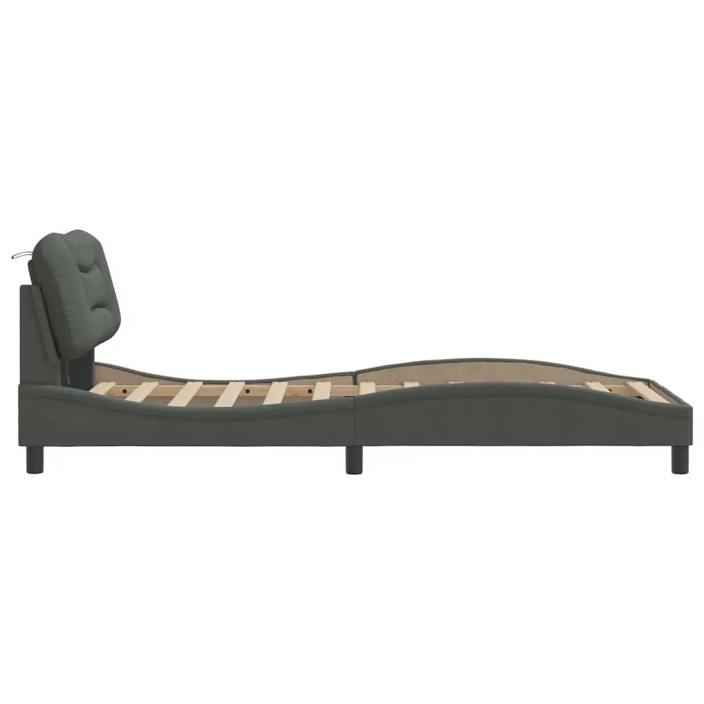Bed Frame with LED Lights Dark Grey Fabric 90x190 cm