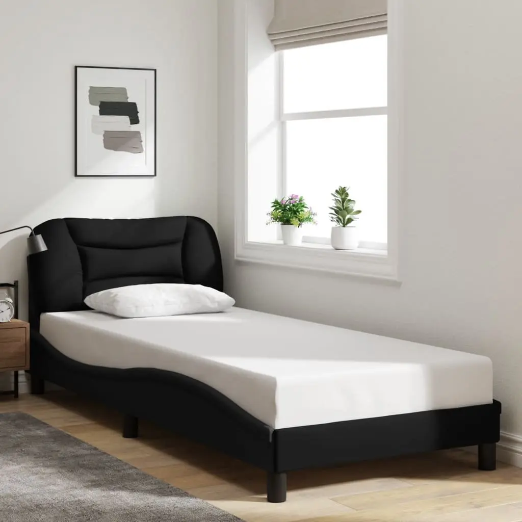 Bed Frame with LED Lights Fabric Headboard Black 90x190 cm Slatted Base
