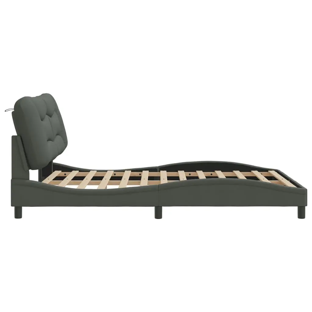 Queen Bed Frame with LED Lights Dark Grey Fabric Upholstery 152x203cm