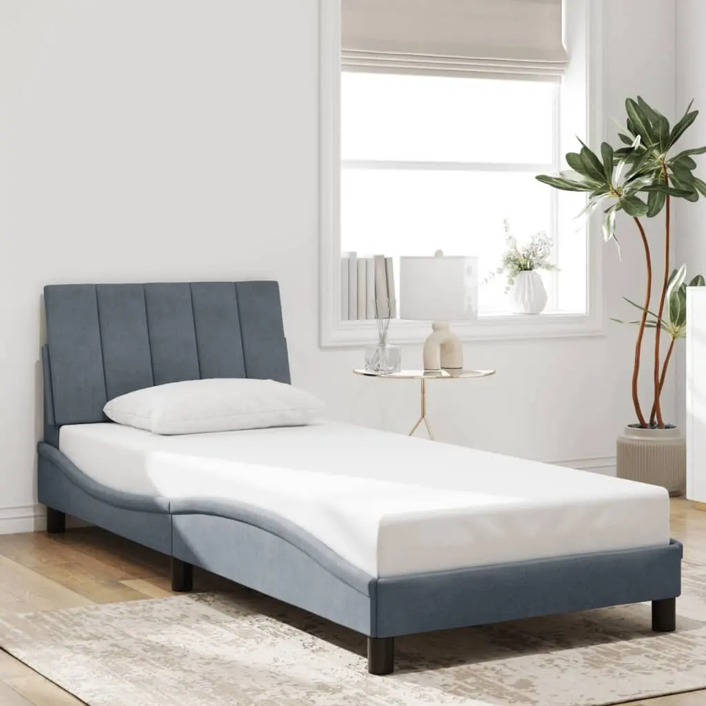 Bed Frame with LED Lights Dark Grey Velvet 90x190 cm Slatted Base