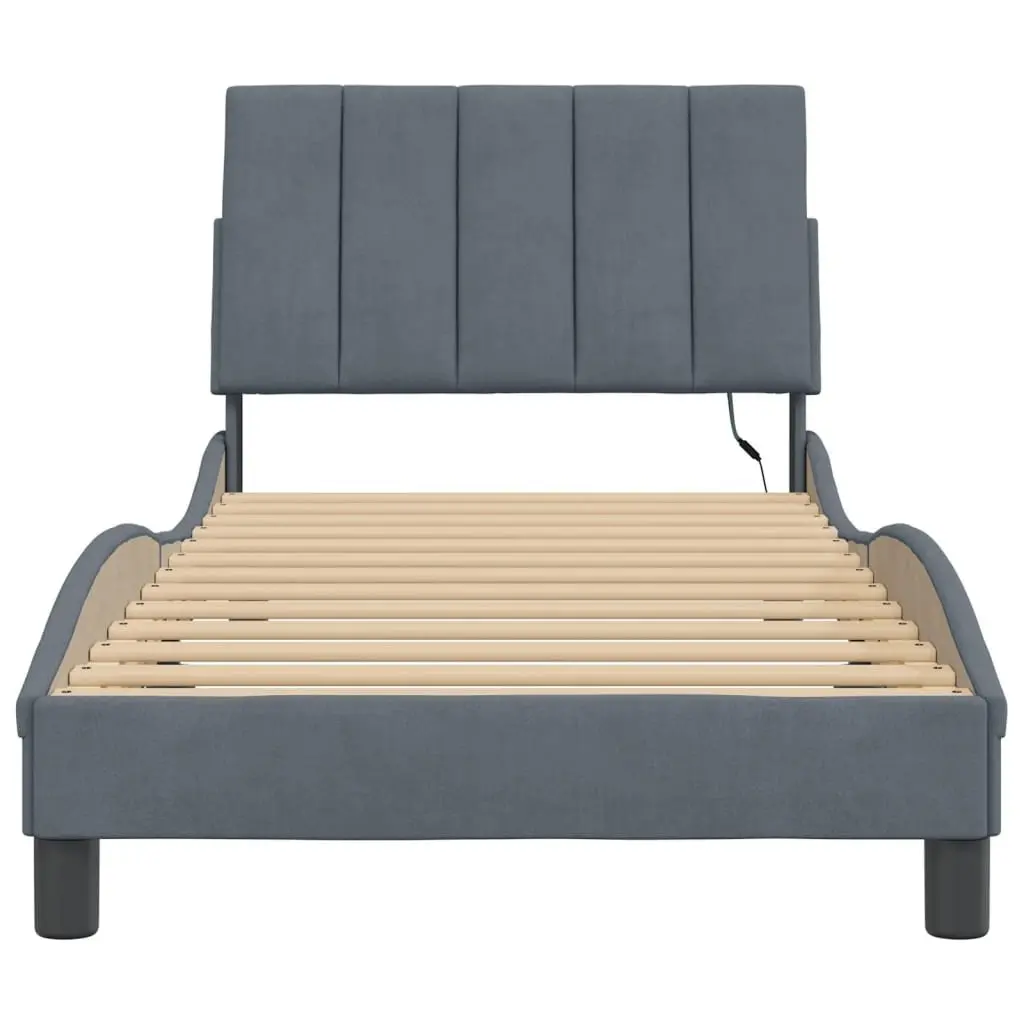 Bed Frame with LED Lights Dark Grey Velvet 90x190 cm Slatted Base