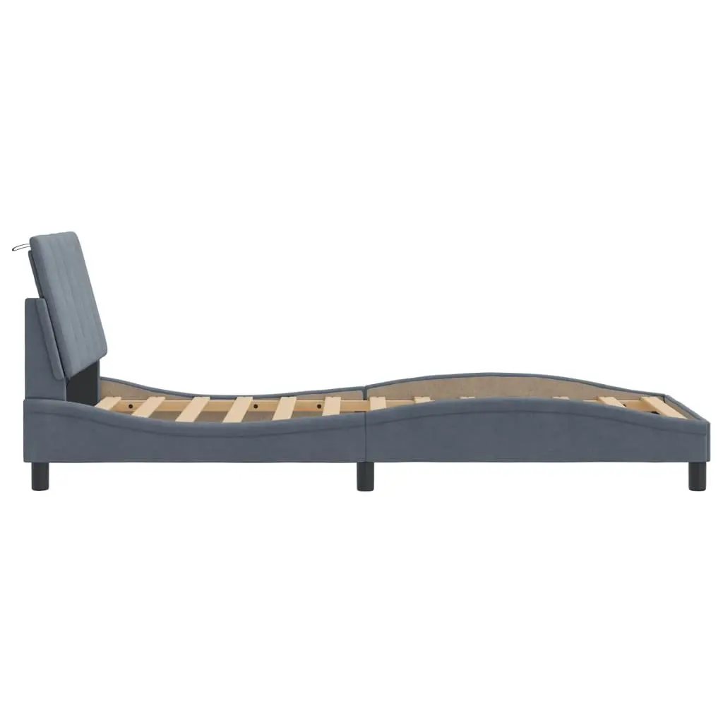 Bed Frame with LED Lights Dark Grey Velvet 90x190 cm Slatted Base
