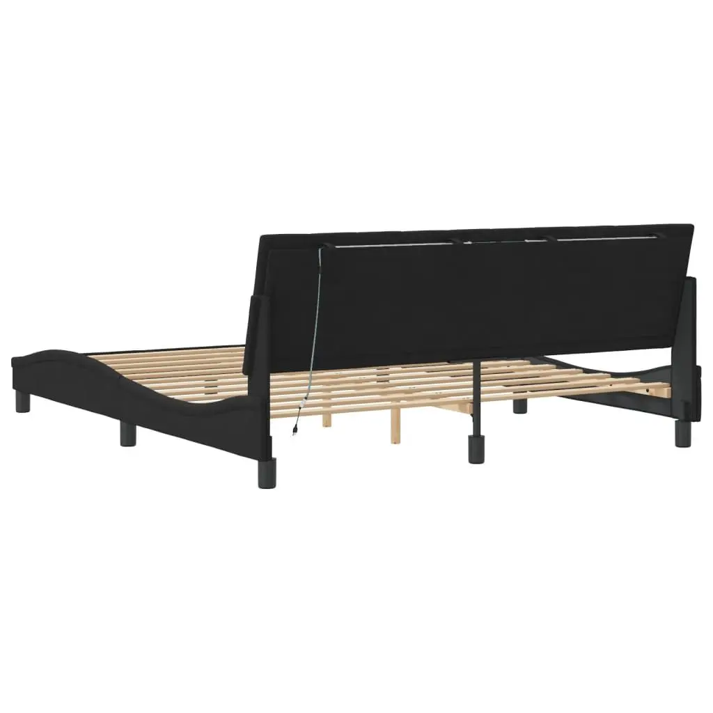 King Bed Frame with LED Lights Black Velvet Headboard 180x200 cm
