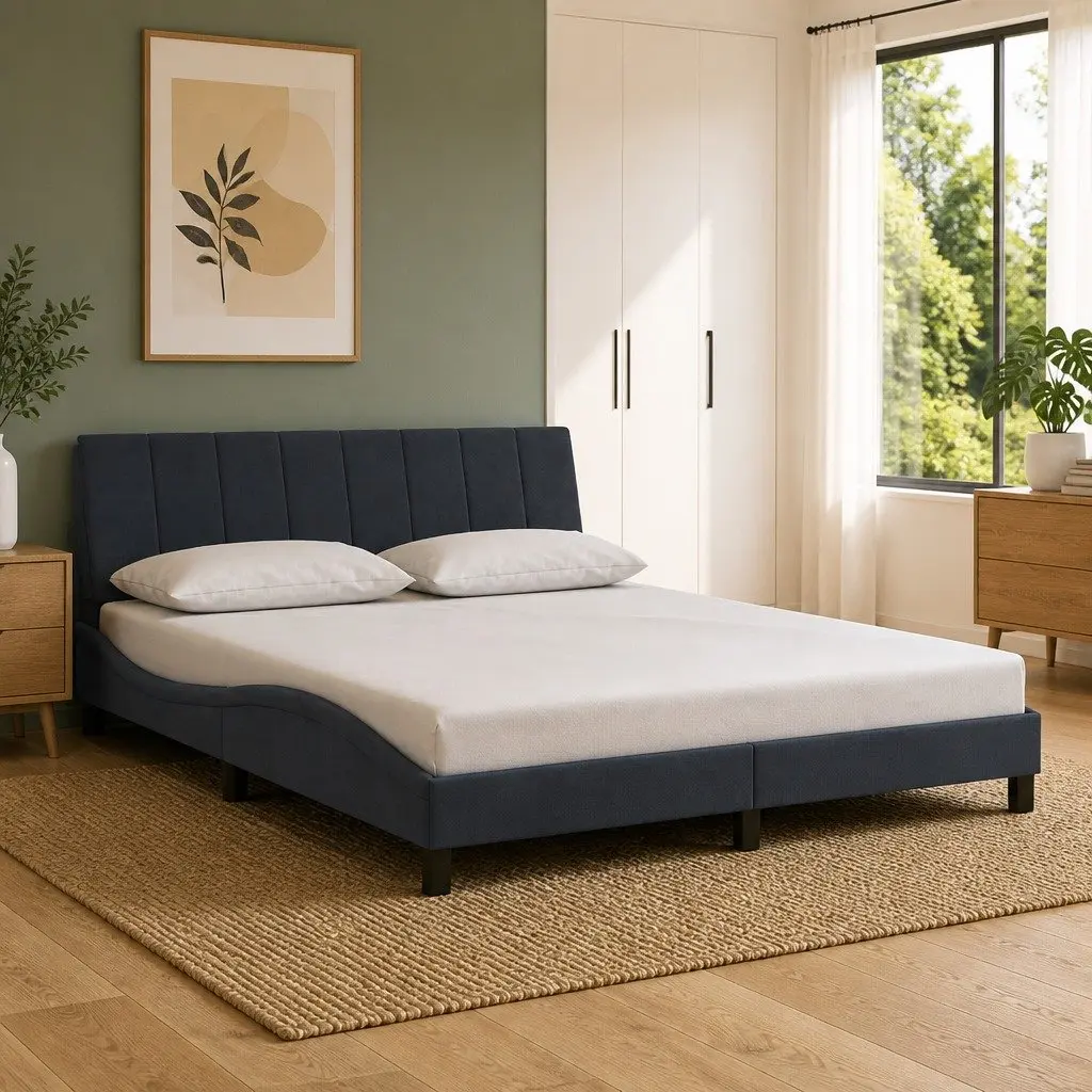LED Grey Velvet Queen Bed Frame