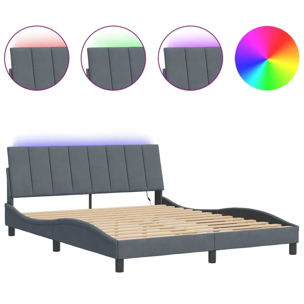 LED Grey Velvet Queen Bed Frame
