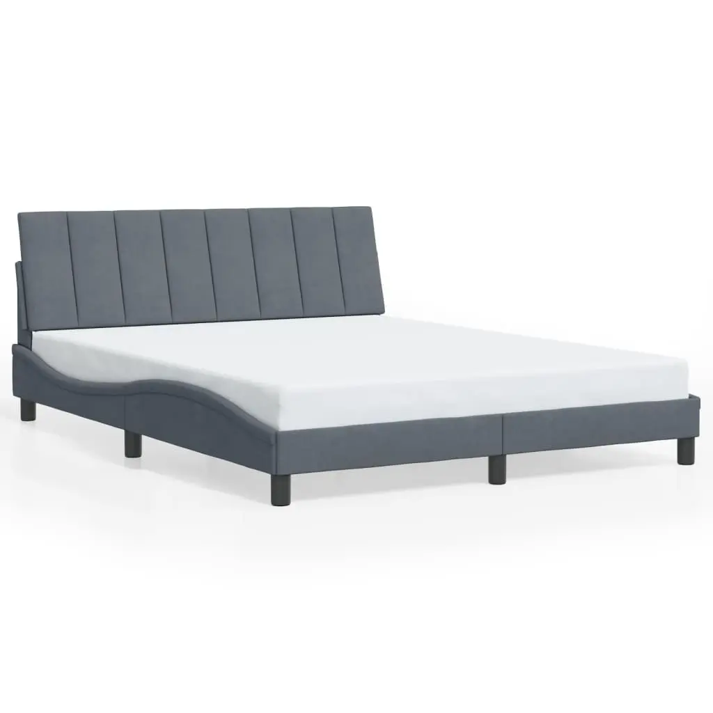 LED Grey Velvet Queen Bed Frame