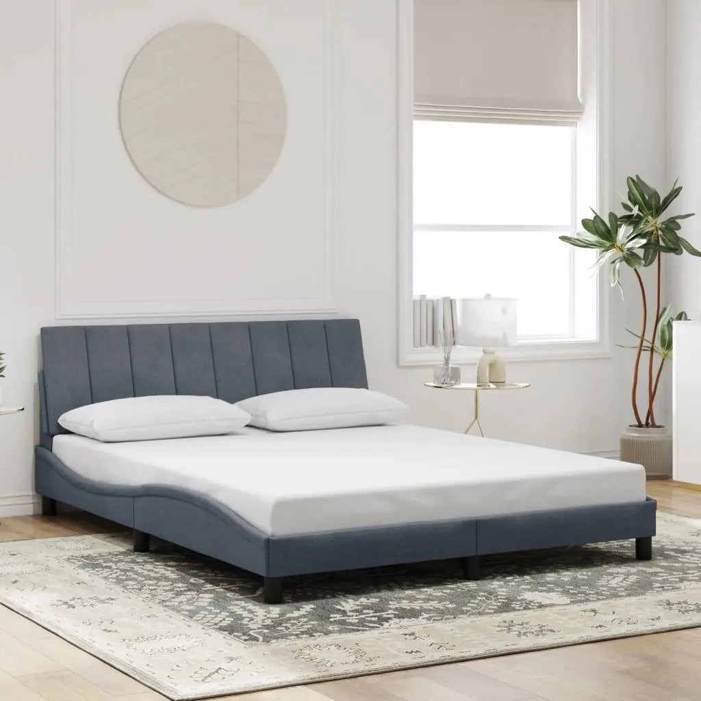 LED Grey Velvet Queen Bed Frame