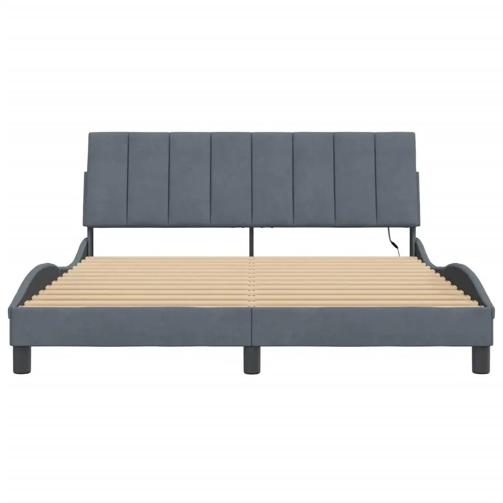 LED Grey Velvet Queen Bed Frame