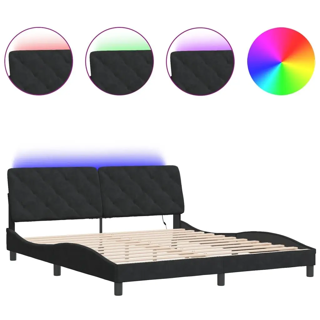 Bed Frame with LED Lights Black Velvet 180x200 cm Slatted Base Headboard