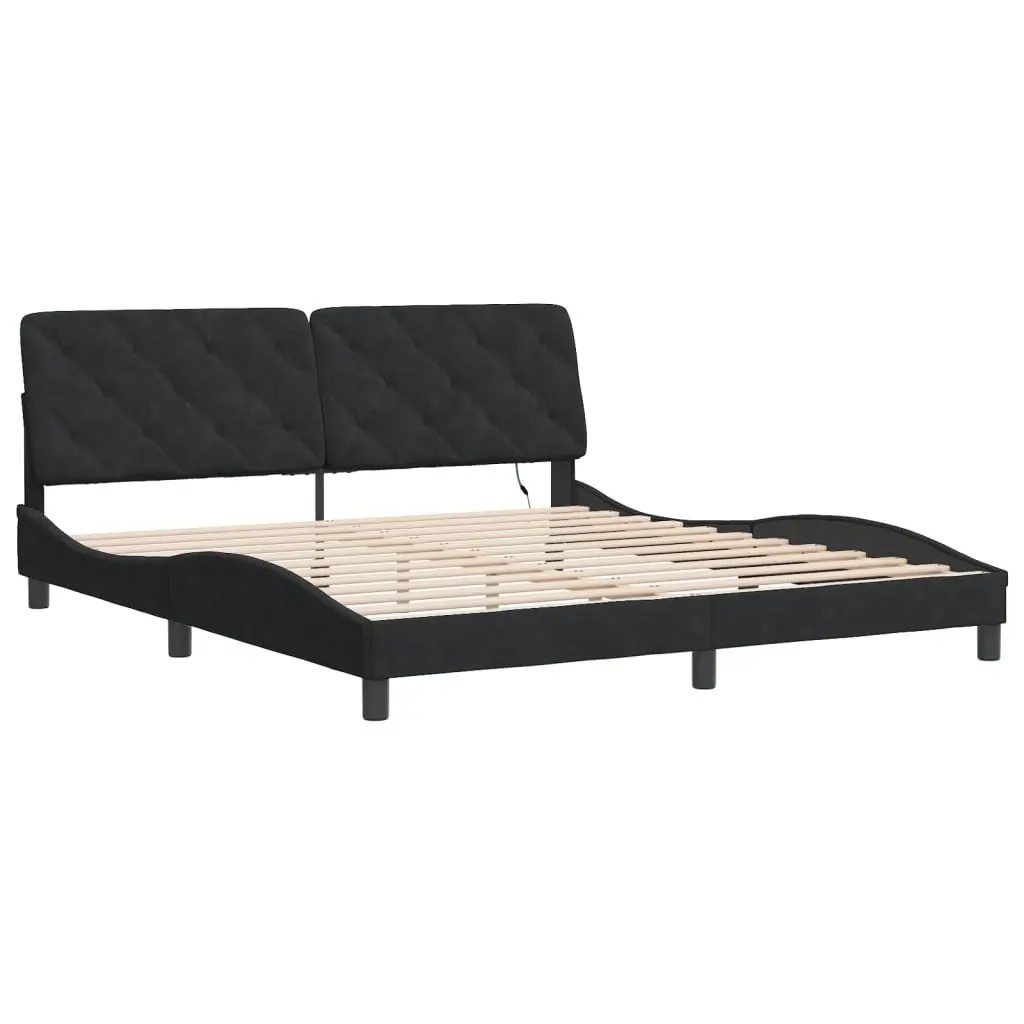Bed Frame with LED Lights Black Velvet 180x200 cm Slatted Base Headboard
