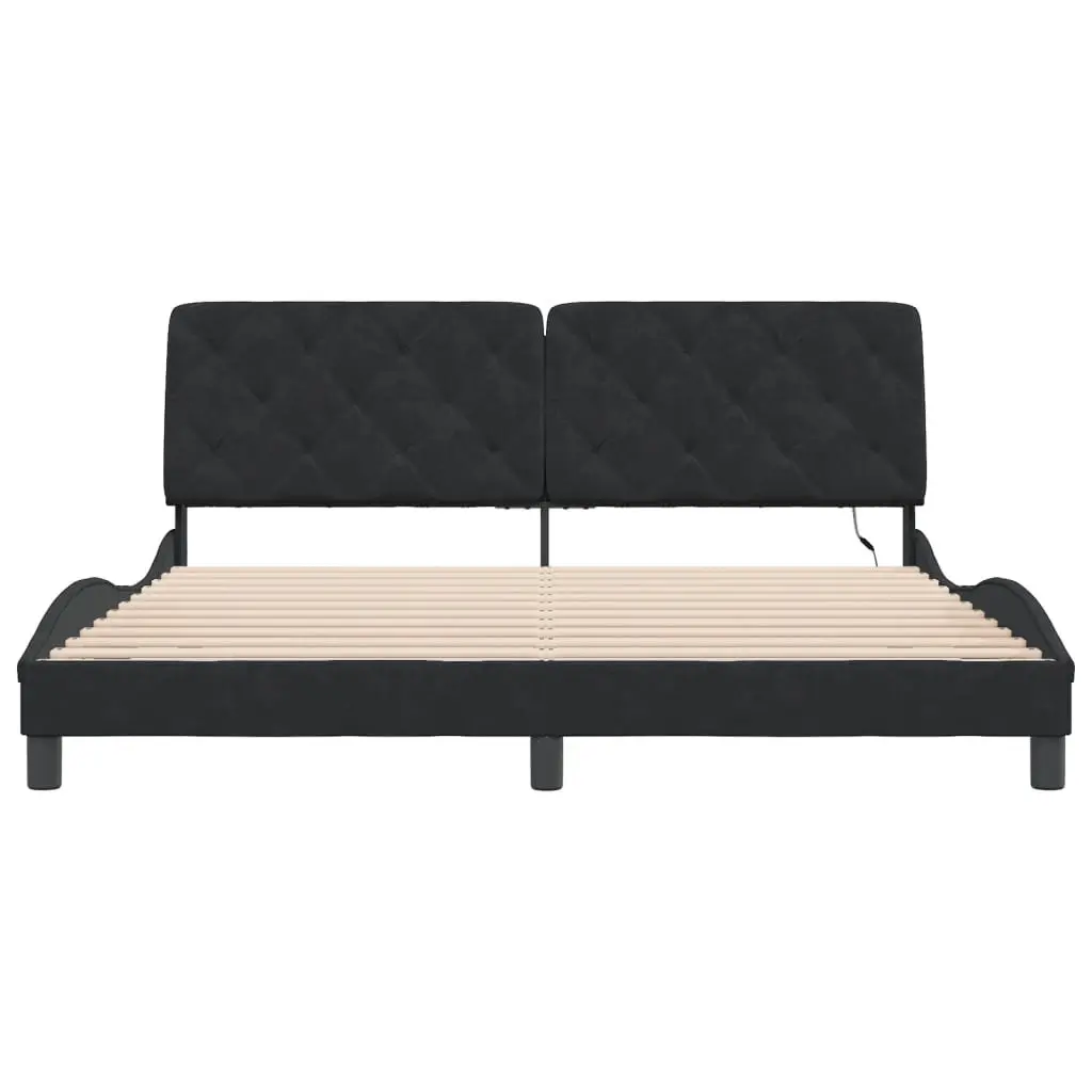 Bed Frame with LED Lights Black Velvet 180x200 cm Slatted Base Headboard