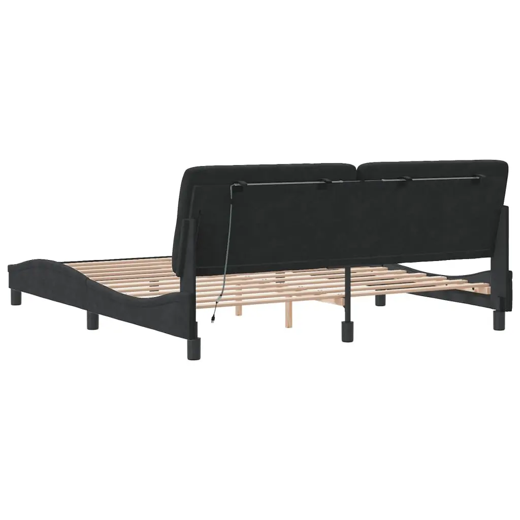 Bed Frame with LED Lights Black Velvet 180x200 cm Slatted Base Headboard