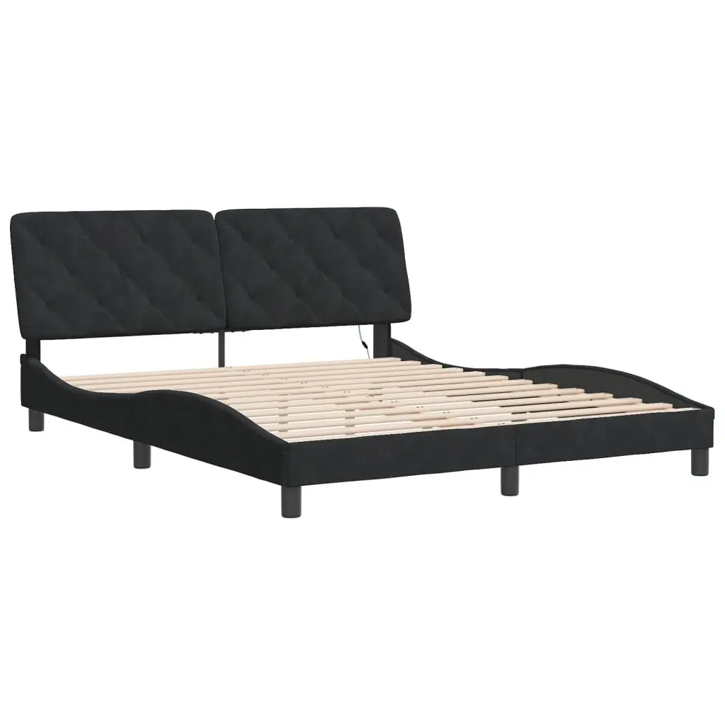 Queen Bed Frame with LED Lights Black Velvet Headboard 152x203 cm Modern Design