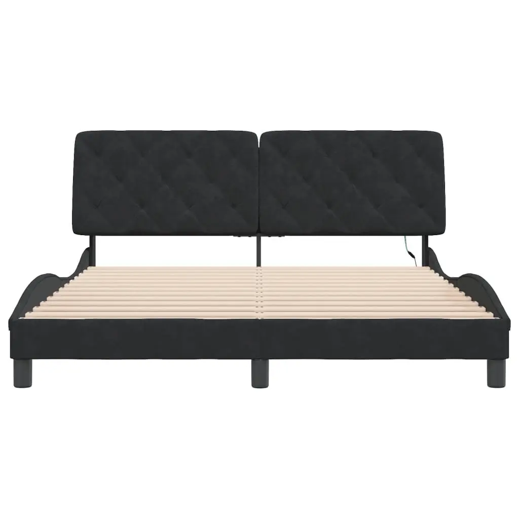 Queen Bed Frame with LED Lights Black Velvet Headboard 152x203 cm Modern Design