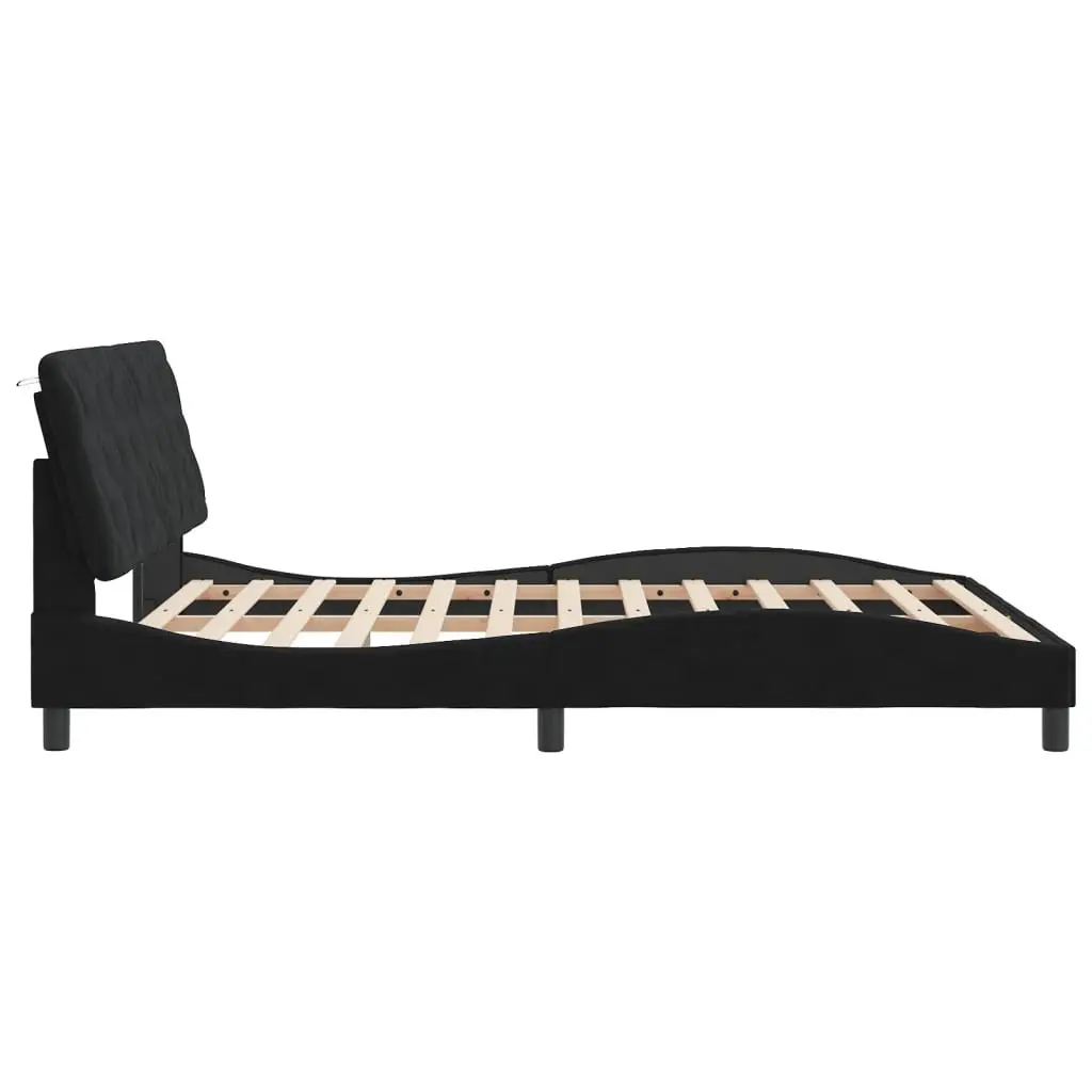 Queen Bed Frame with LED Lights Black Velvet Headboard 152x203 cm Modern Design