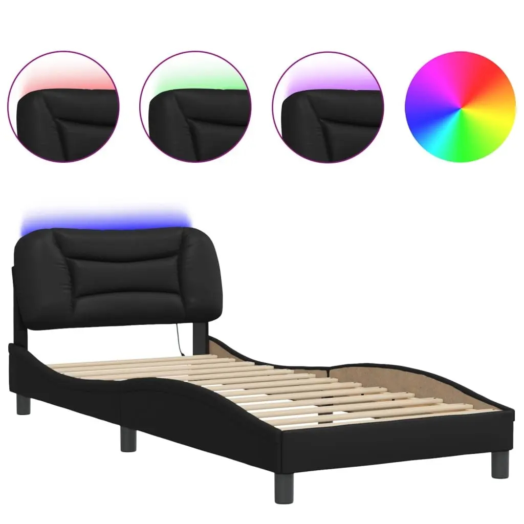Black Bed Frame with LED Lights 90x190 cm