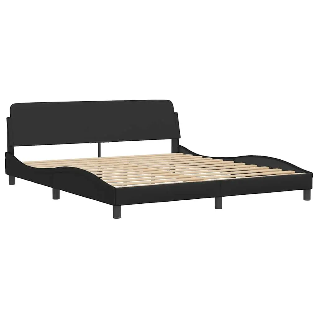 Black Bed Frame with LED Lights and Faux Leather