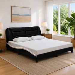 Bed Frame with LED Lights Black Faux Leather 180x200 cm Slatted Base Headboard