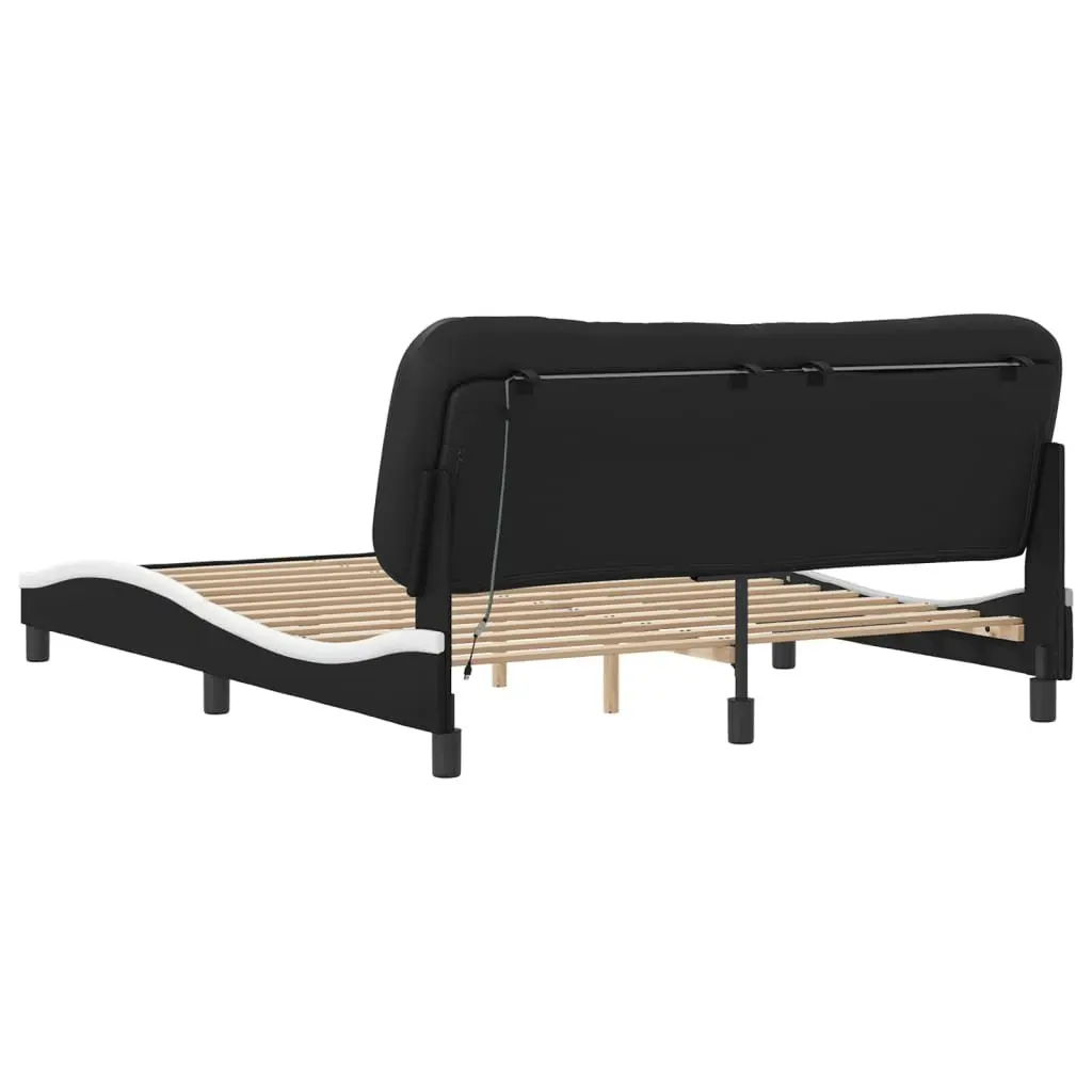 Bed Frame with LED Lights Faux Leather Black and White 152x203 cm