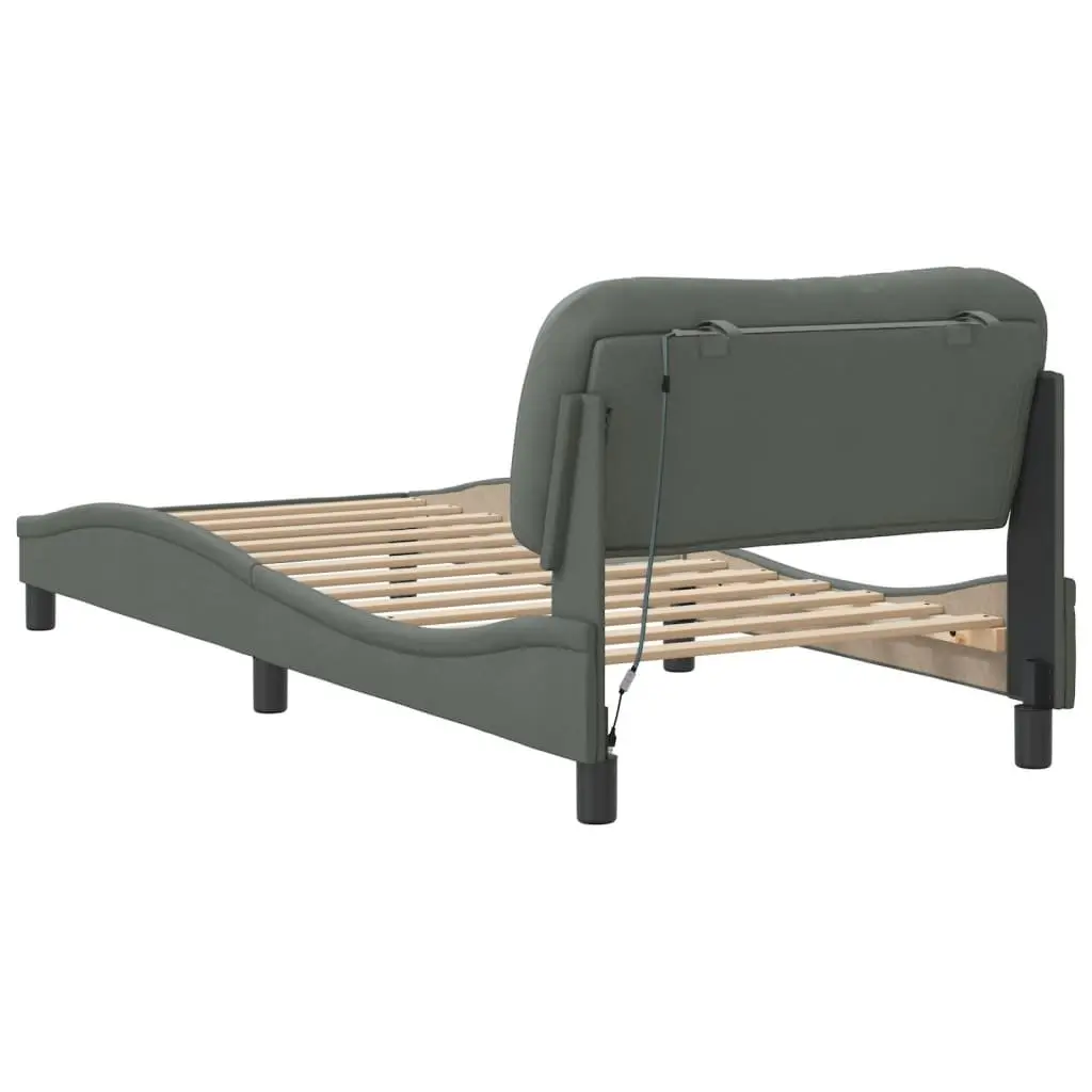 Bed Frame with LED Lights Fabric Slatted Base Grey 90x190 cm