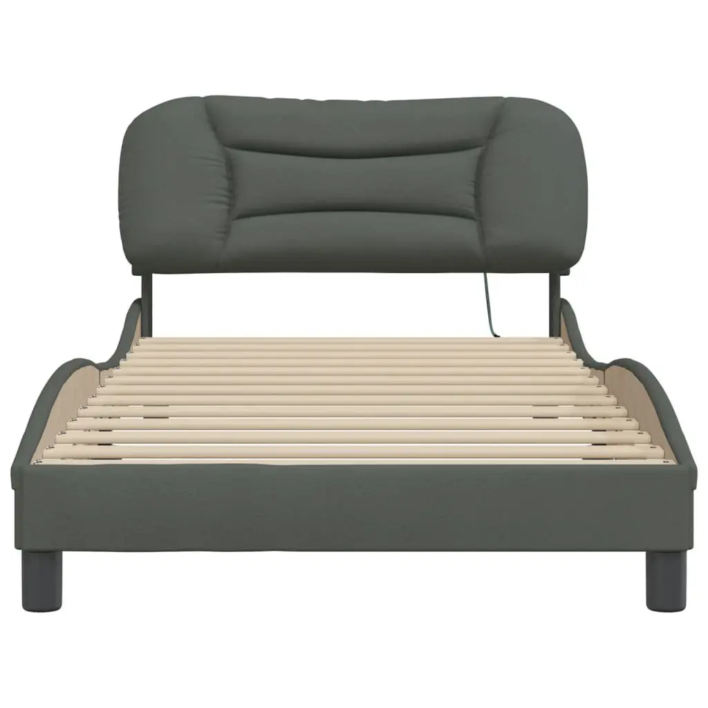 King Single Bed Frame with LED Lights Grey Fabric Headboard 107 x 203 cm