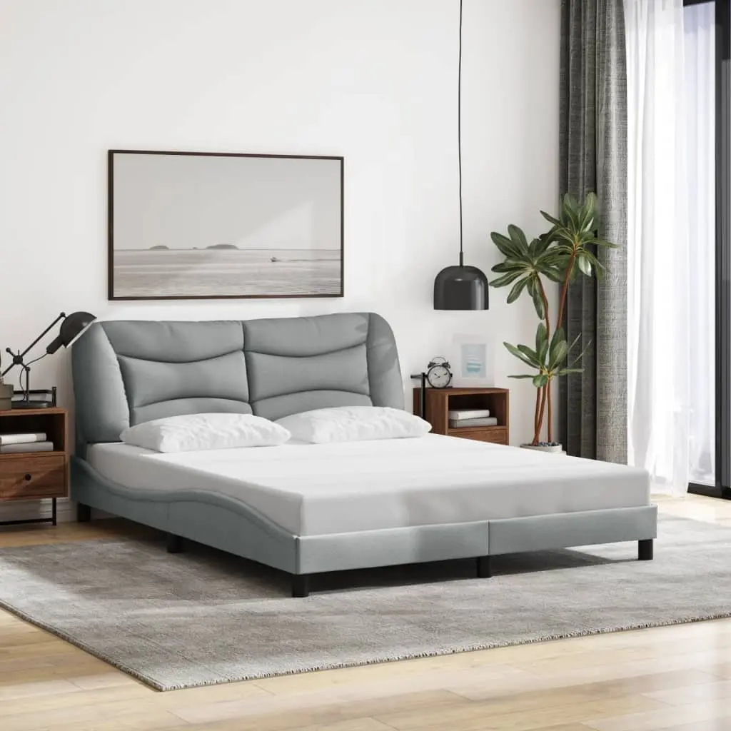 Grey Fabric Queen Bed Frame Upholstered with LED Lights 152x203 cm