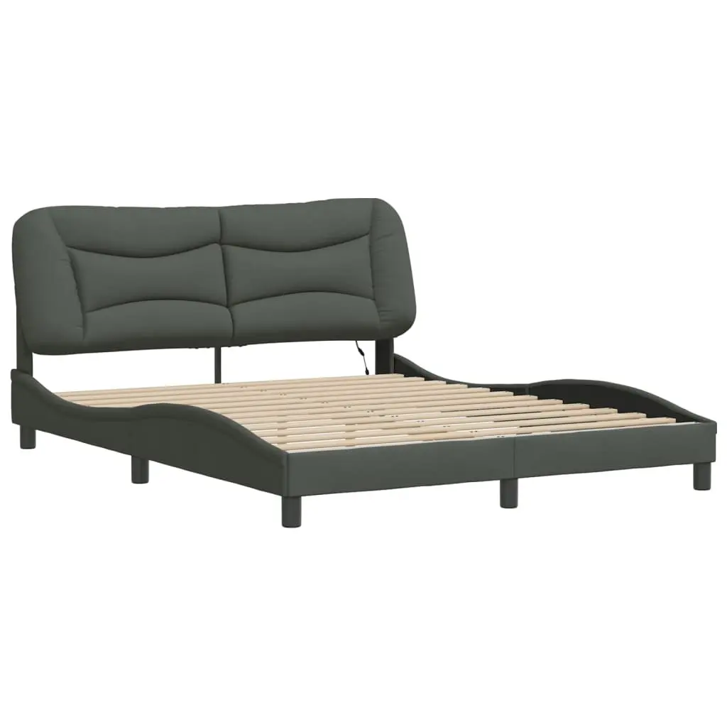 Grey Fabric Queen Bed Frame Upholstered with LED Lights 152x203 cm