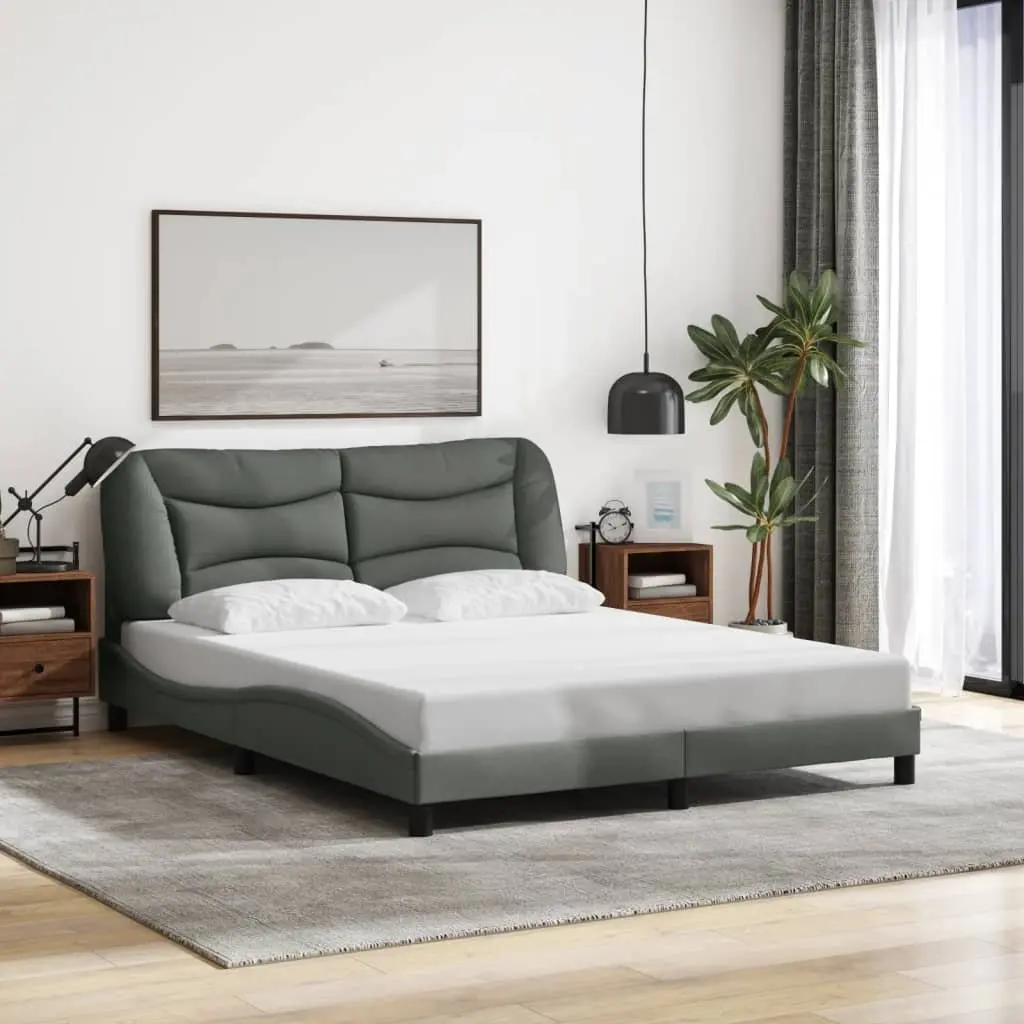 Queen Bed Frame with LED Lights Black Fabric Headboard 152x203 cm