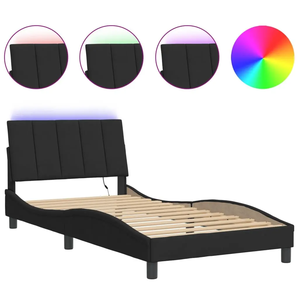 King Single Bed Frame with LED Lights Black Velvet Upholstered 107x203 cm