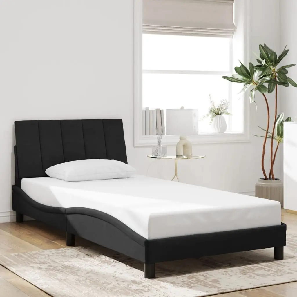 King Single Bed Frame with LED Lights Black Velvet Upholstered 107x203 cm