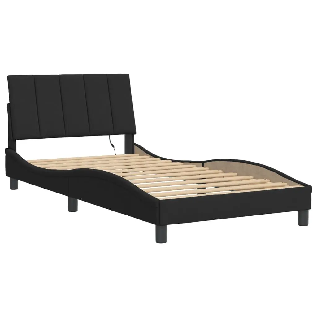 King Single Bed Frame with LED Lights Black Velvet Upholstered 107x203 cm