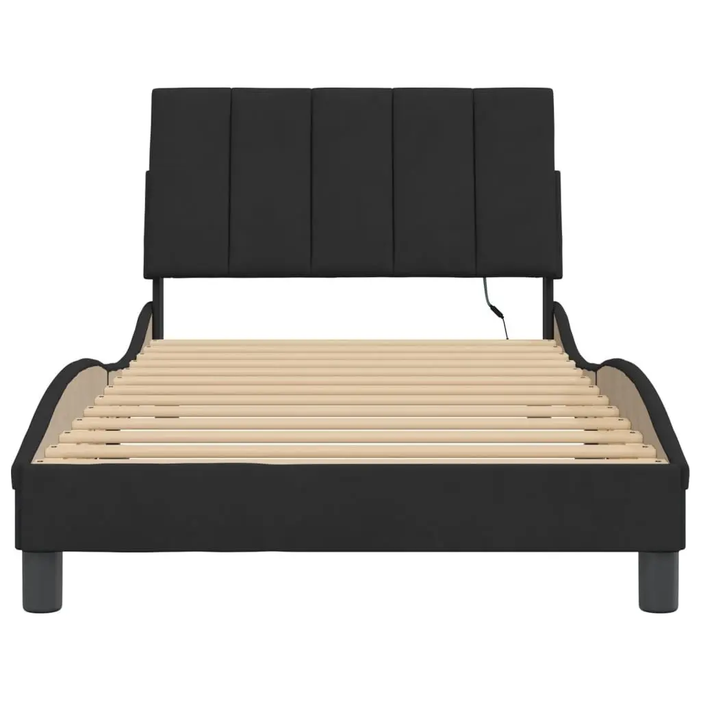 King Single Bed Frame with LED Lights Black Velvet Upholstered 107x203 cm