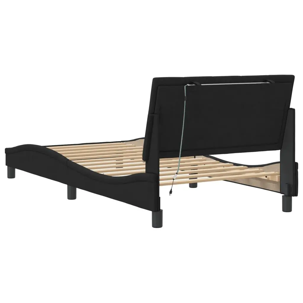 King Single Bed Frame with LED Lights Black Velvet Upholstered 107x203 cm