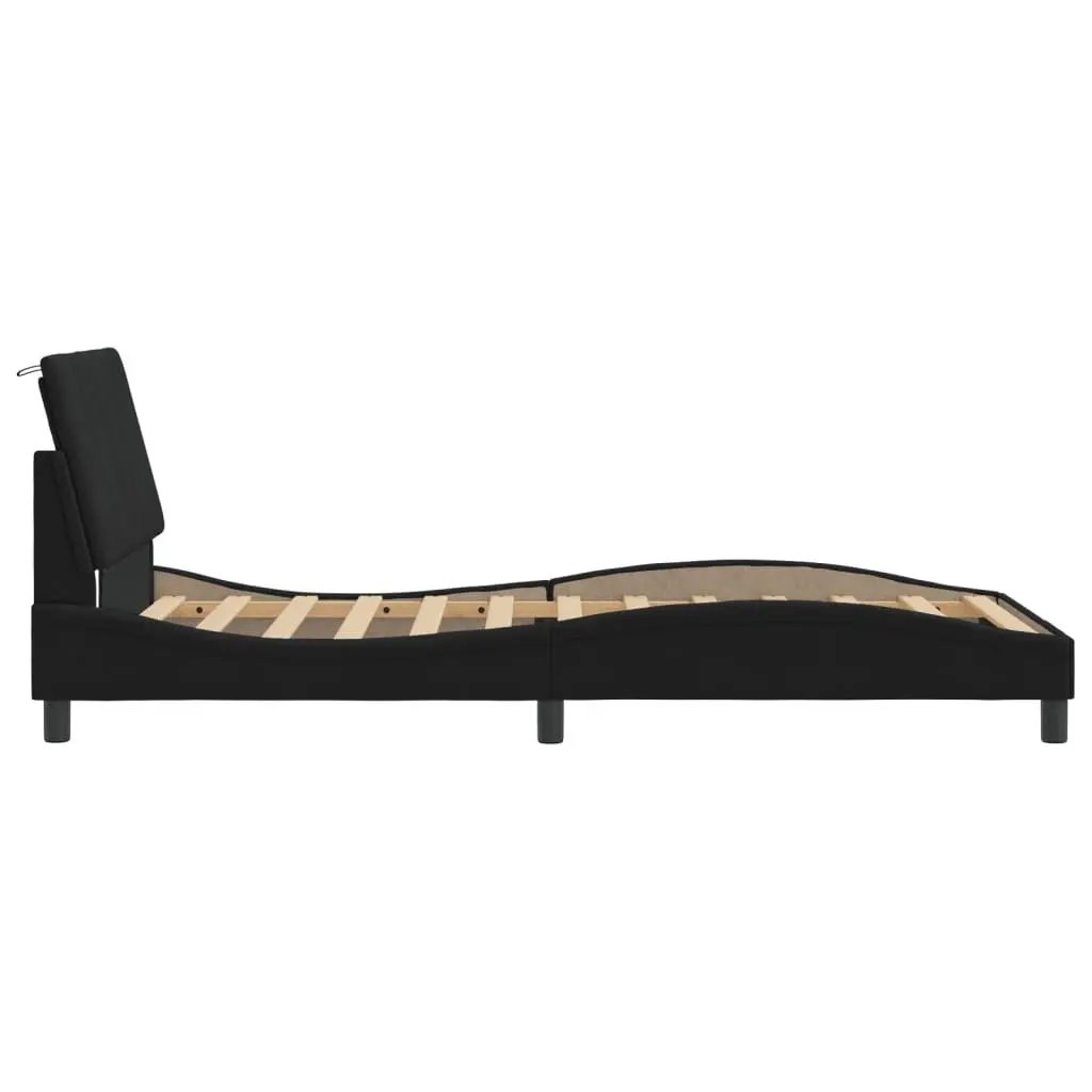 King Single Bed Frame with LED Lights Black Velvet Upholstered 107x203 cm