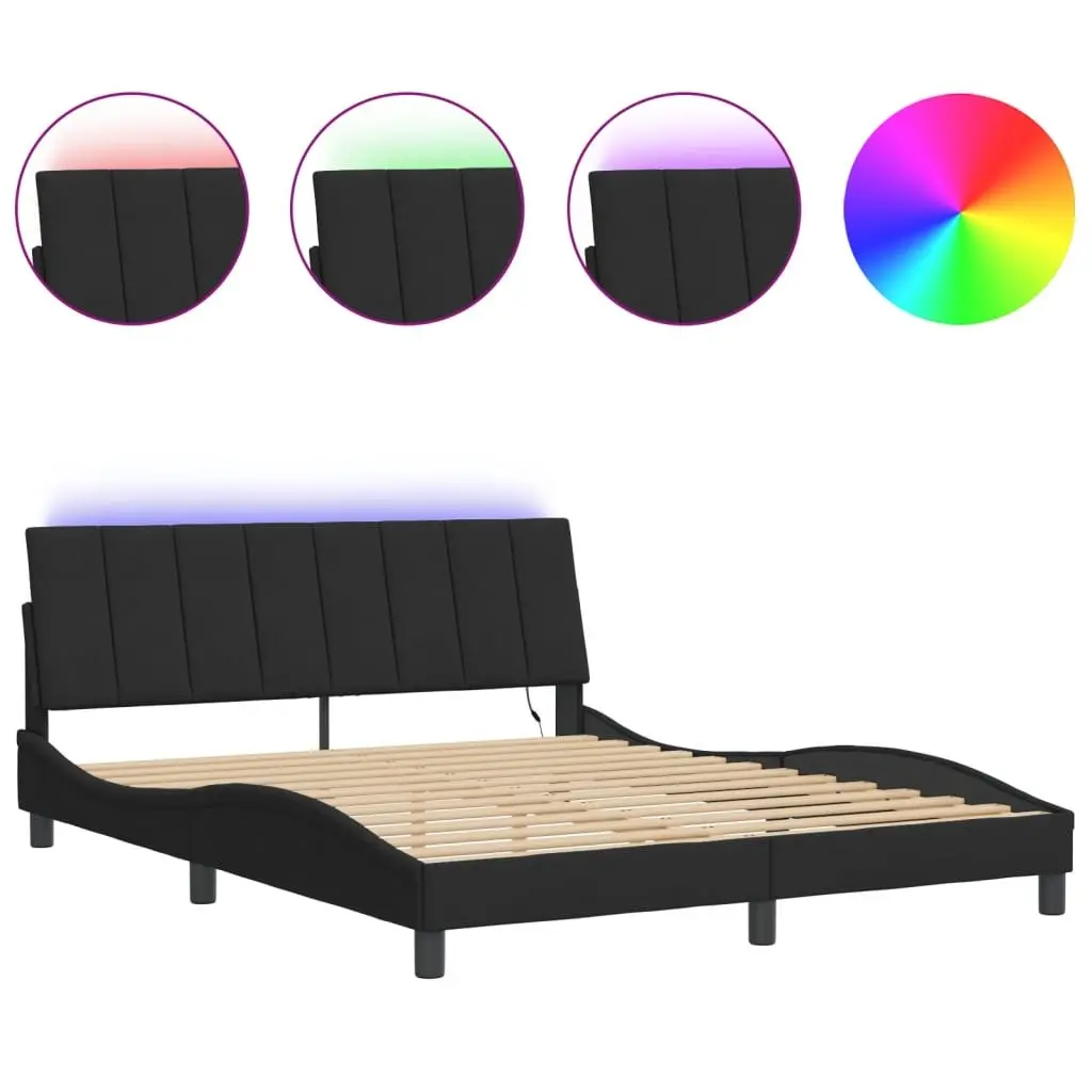 Queen Bed Frame Black Velvet Headboard with LED Lights 152x203 cm
