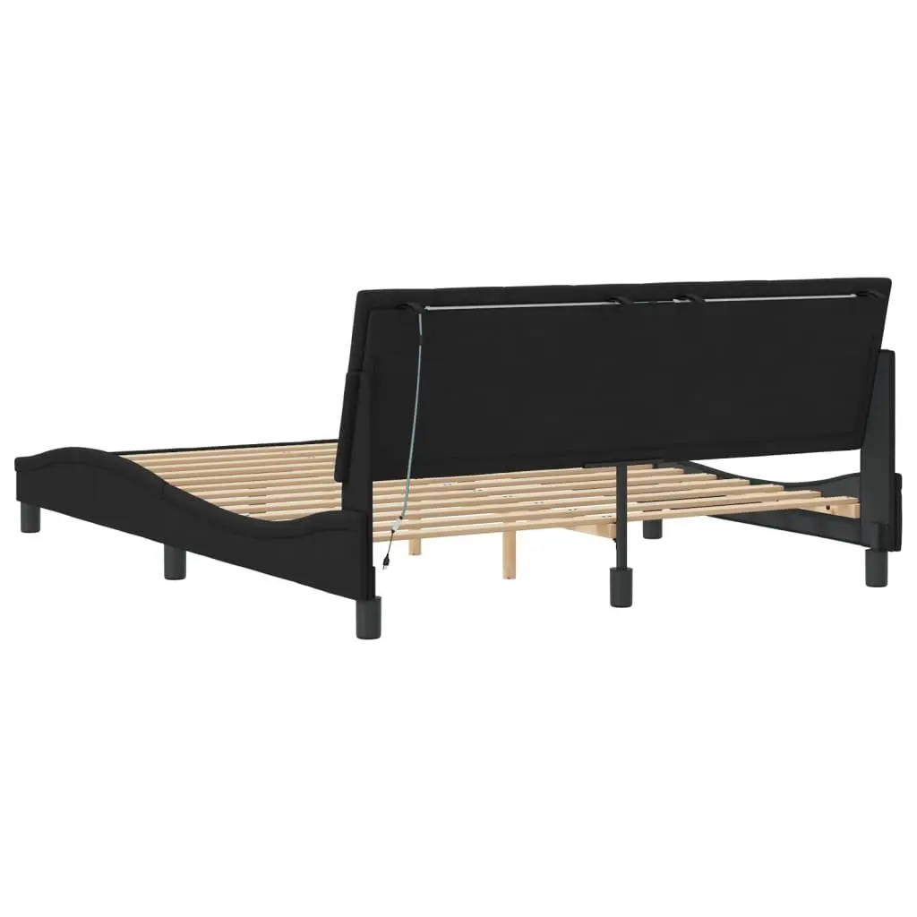 Queen Bed Frame Black Velvet Headboard with LED Lights 152x203 cm